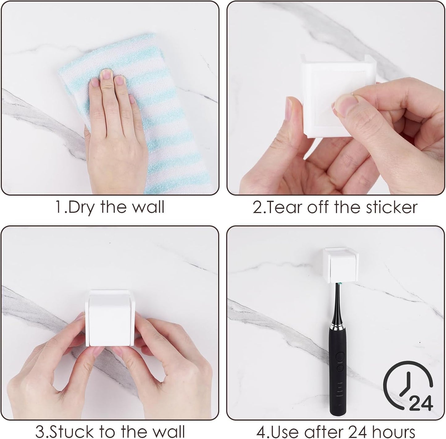 2 PCS Toothbrush Holder Wall Mounted with Cover for Bathroom, Self Adhesive Toothbrush Storage Organizer for Shower, Mini Toothbrush Hanger Rack for Dorm, Cabinet (Black)
