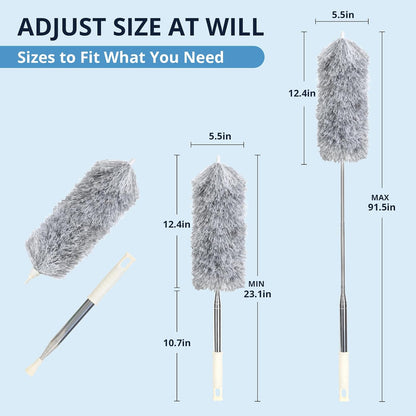 ZZ LAZYCOTTAGE Microfiber Feather Duster for High Reach, Lightweight Ceiling Fan Cleaner, 91.5" Telescopic Pole, Cobweb Duster with Extension Pole for Home & Car