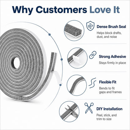 Self-Adhesive Door Draft Stopper & Weather Stripping Door Seal – Gray, 33 Ft x 0.35" Wide x 0.35" Thick Foam Seal Strip – Draft Blocker, Noise Reduction, Insulation
