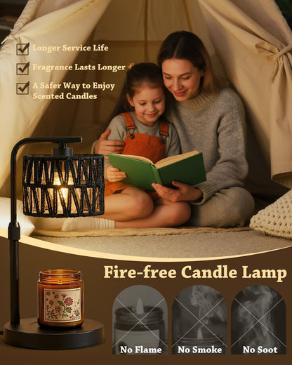 Candle Warmer Lamp with Timer Dimmer, Height Adjustable Modern Farmhouse Candle Warmer, Electric Candle Lamp Warmer with 2 Bulbs, Birthday Gifts for Women Mom, Gift for Home Decor
