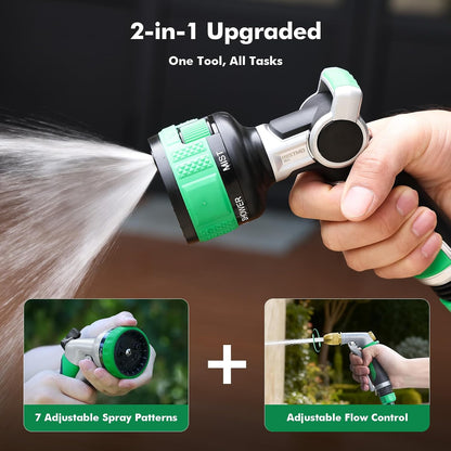 RESTMO Water Hose Nozzle Heavy Duty, Adjustable Garden Sprayer for Outdoor | 2-in-1 Twist Control, 9 Spray Patterns, Thumb ON/OFF Full Flow, Best for Plant & Lawn Watering, Car & Pet Cleaning, Green