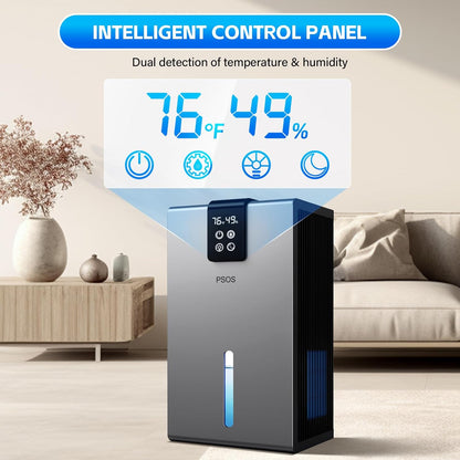 PSOS Dehumidifier, Dehumidifiers for Home, 98 OZ Water Tank, (1000 sq.ft) Quiet Dehumidifier for Bathroom Basement Bedroom with Humidity Display, Relaxing 7 Color Ambient Light, Auto Shut Off(White)