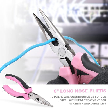 FASTPRO 15-Piece Pink Tool Kit, Household Tools Set for Women, Hand Tools for Home Maintenance & Repairing, Includes Tool Bag