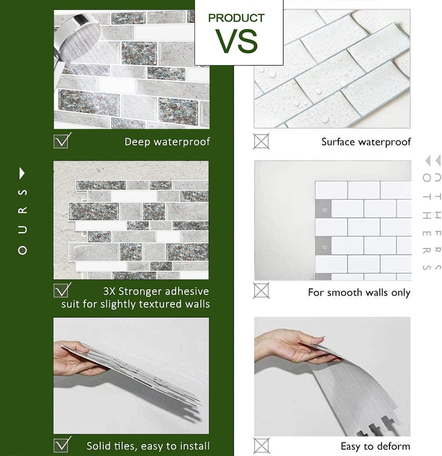 STICKGOO Thicker Design Peel and Stick, Self Adhesive Stick On Tile Backsplash for Kitchen and Bathroom, Beige & White, 12”×12”, 10 Sheets