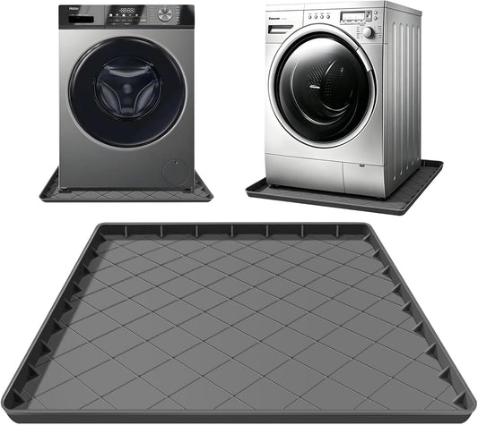 Washing Machine Drain Pan Silicone Mat, 32 x 30 Inch Non-Slip Waterproof Washing Machine Drip Tray, 1 Inch Raised Edge Mat for Floor Protection, Washer or Dryer Shock Mat