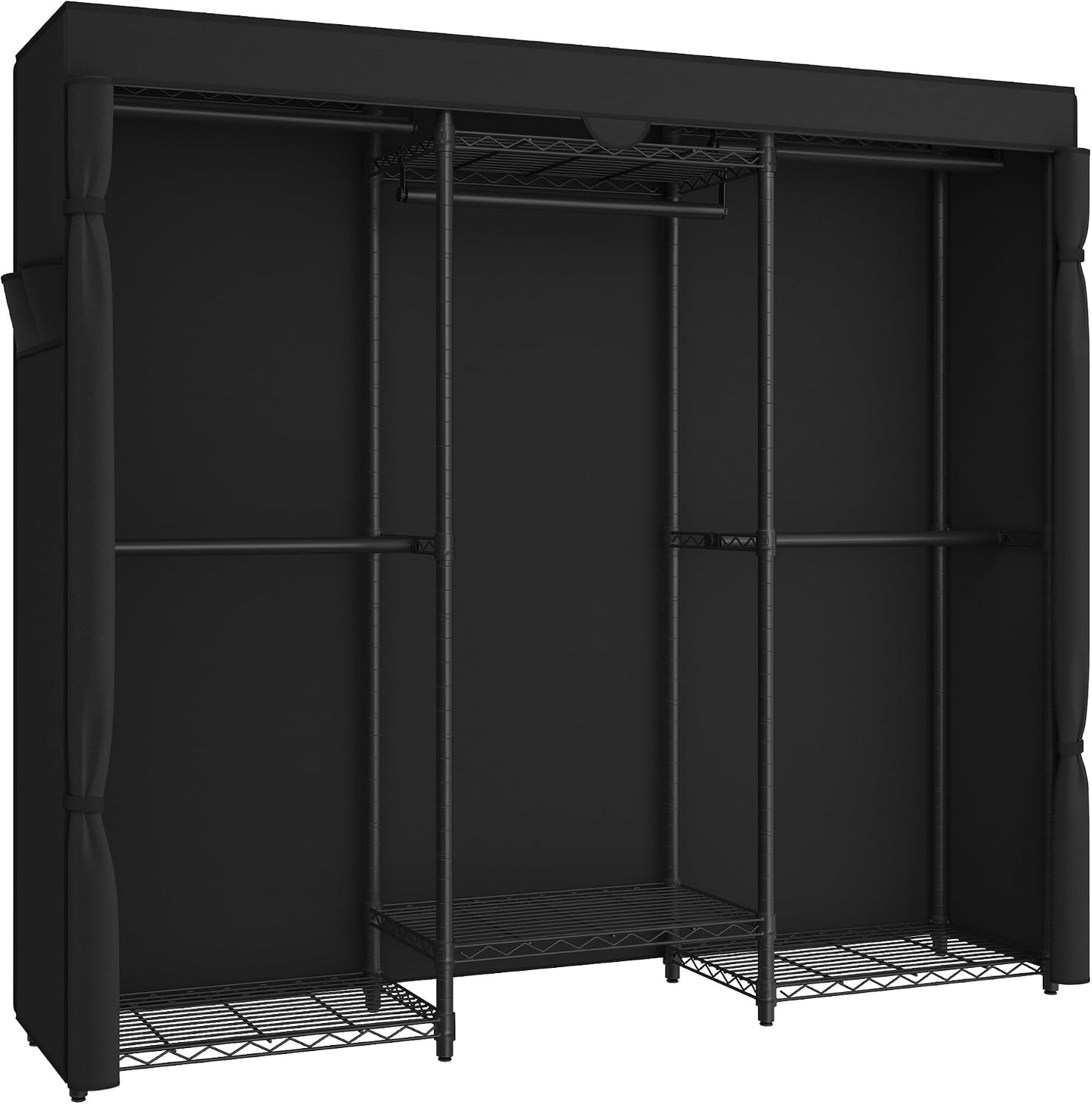 SONGMICS Heavy-Duty Clothes Rack, Garment Rack, Portable Closet, 68.7-Inch Wide Clothing Rack with Adjustable Mesh Shelves and Hanging Rails, Ink Black ULGR433B01