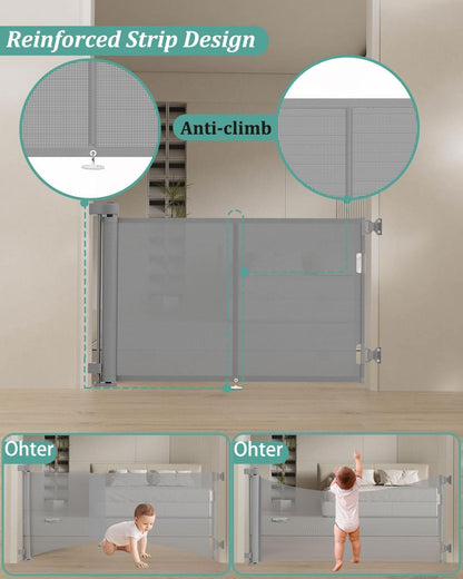 Miumoon 71 inch Retractable Baby Gates 42 inch Tall, Retractable Gate with Reinforced Strip Design to Prevent Crawling Through, 6 FT Retractable Dog Gate for Stairs, Doorways, Hallways, Indoor/Outdoor