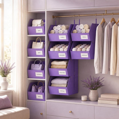 2 Pack 4-Tier Hanging Closet Organizer, Detachable Hanging Storage Shelves with Reinforced Side Panels, Hanging Closet Organizer for Clothes, Sweaters, Towels, Socks & Accessories, Purple