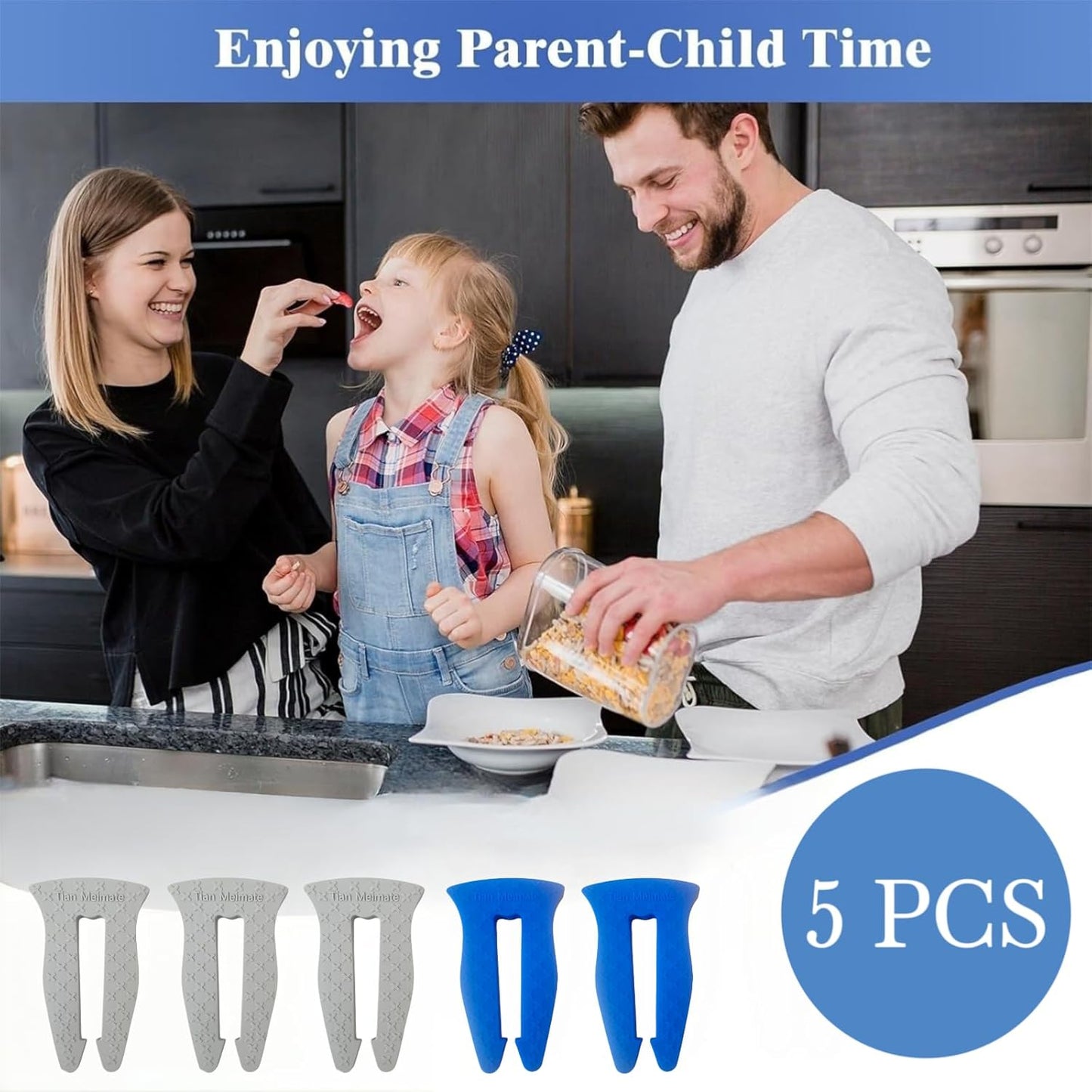Universal Stove Knob Locks(2Pack Blue and 3Pack Gray) Child Proof Gas Stove Safety Lock with Key, Easy Install No Tools Needed, Heat Resistant Baby Proofing Essentials for Kitchen Cooktop