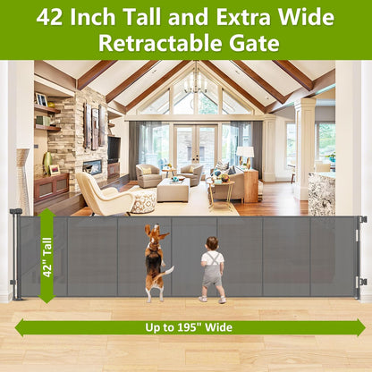 Newly Enhanced - 42" Tall × 120" Extra Wide Retractable Baby Gate Keeps Pets from Getting Under Tall Dog Gate, Indoor/Outdoor Baby Gates for Dogs, Retractable Dog Gate for Large Openings, White