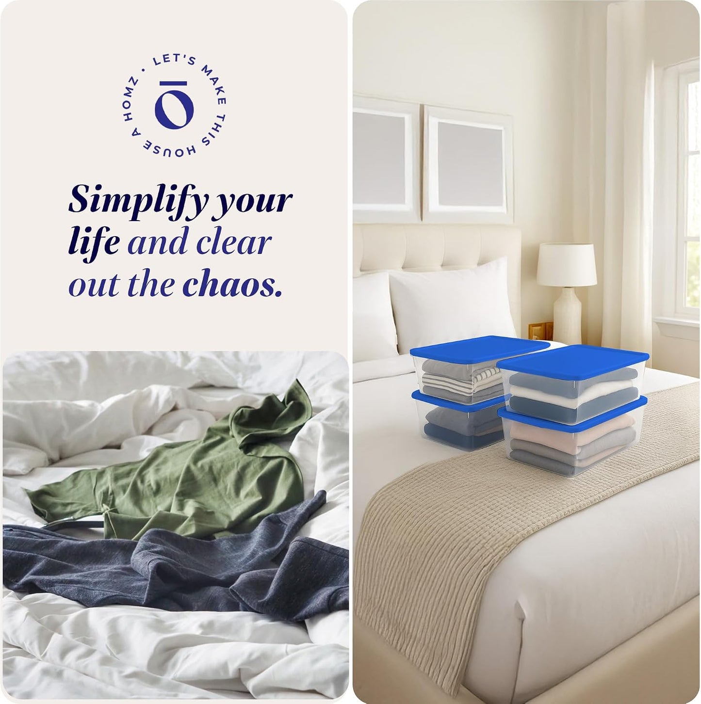 HOMZ 2-Pack Snaplock, Small Clear Plastic Storage Organizer Bins w/ Lids, 28 Quart, Gray - Stackable Container Boxes for Bedroom, Bathroom, Garage, and Office Organization