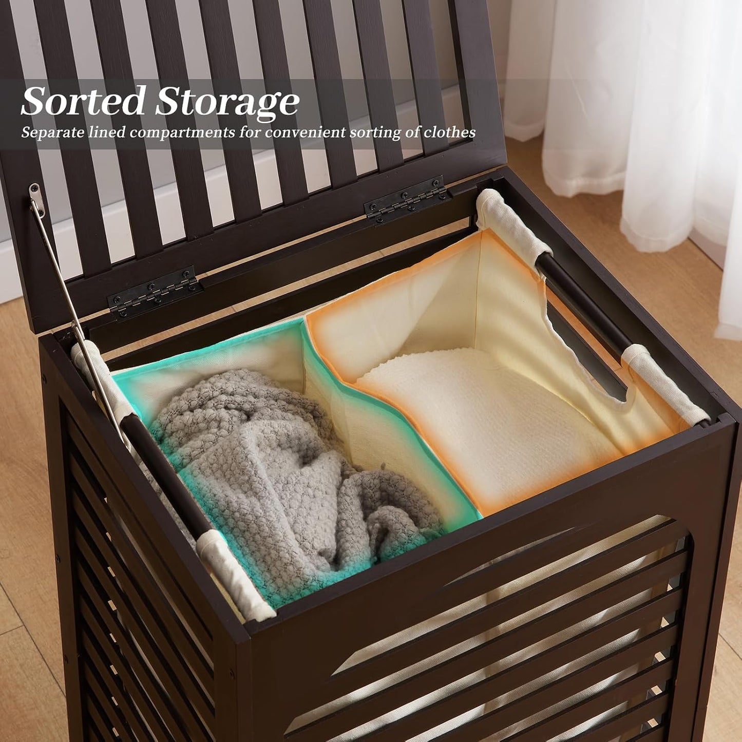Laundry Hamper with Lid,Bamboo Large Waterproof Clothes Laundry Basket,Removable Washing Bags with Handles,clothes basket (Natural)