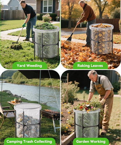 Heavy-Duty Garden Trash Bag Holder – 30-45 Gallon Outdoor Yard Waste Bag Stand Metal Frame Lawn Leaf Bag Holders with Adjustable Feet, Detachable Legs for Leaves, Yard Waste, Camping (M)