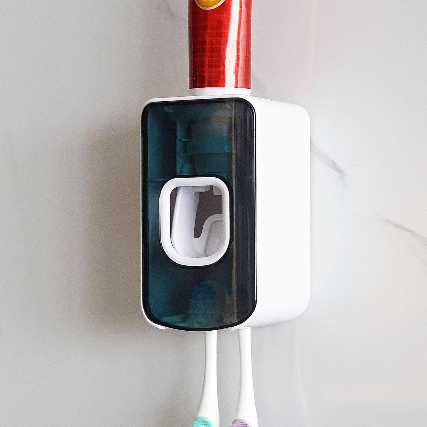 2 Slot Toothbrush Holder and Toothpaste Dispenser Wall Mounted, Automatic Toothpaste Squeezer, 2 in 1 Tooth Brush Toothpaste Organizer for Shower (Grey)