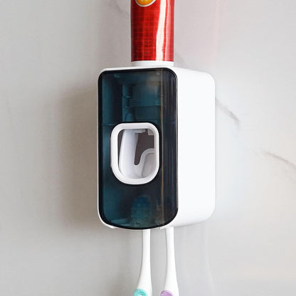 2 Slot Toothbrush Holder and Toothpaste Dispenser Wall Mounted, Automatic Toothpaste Squeezer, 2 in 1 Tooth Brush Toothpaste Organizer for Shower (Grey)