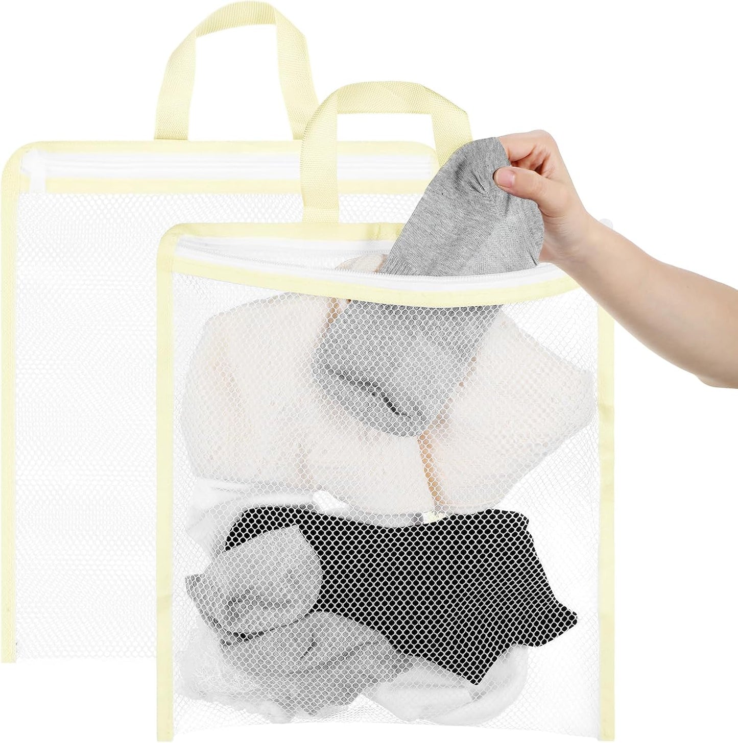 2 Pcs Small Mesh Laundry Bags for Delicates, Hanging Lingerie Wash Bags with Zipper for Washing Machine, Sock Laundry Net for Travel Home