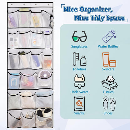 Over The Door Cruise Ship Organizer - Cruise Ship Magnetic Door Organizer with 15 Size-Graded Pockets, Hanging Magnetic Cruise Storage Shoe Rack for Cabin, 2026 Cruise Essential, 9 Hooks(White)