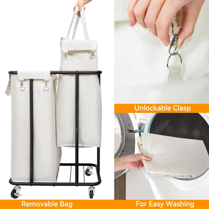 WOWLIVE Laundry Hamper with Wheels 260L Rolling Laundry Basket 3 Section Organizer Laundry Cart with Steel Frame and Removable Bags Large Dirty Clothes Hamper Dorm Room Storage for Bedroom