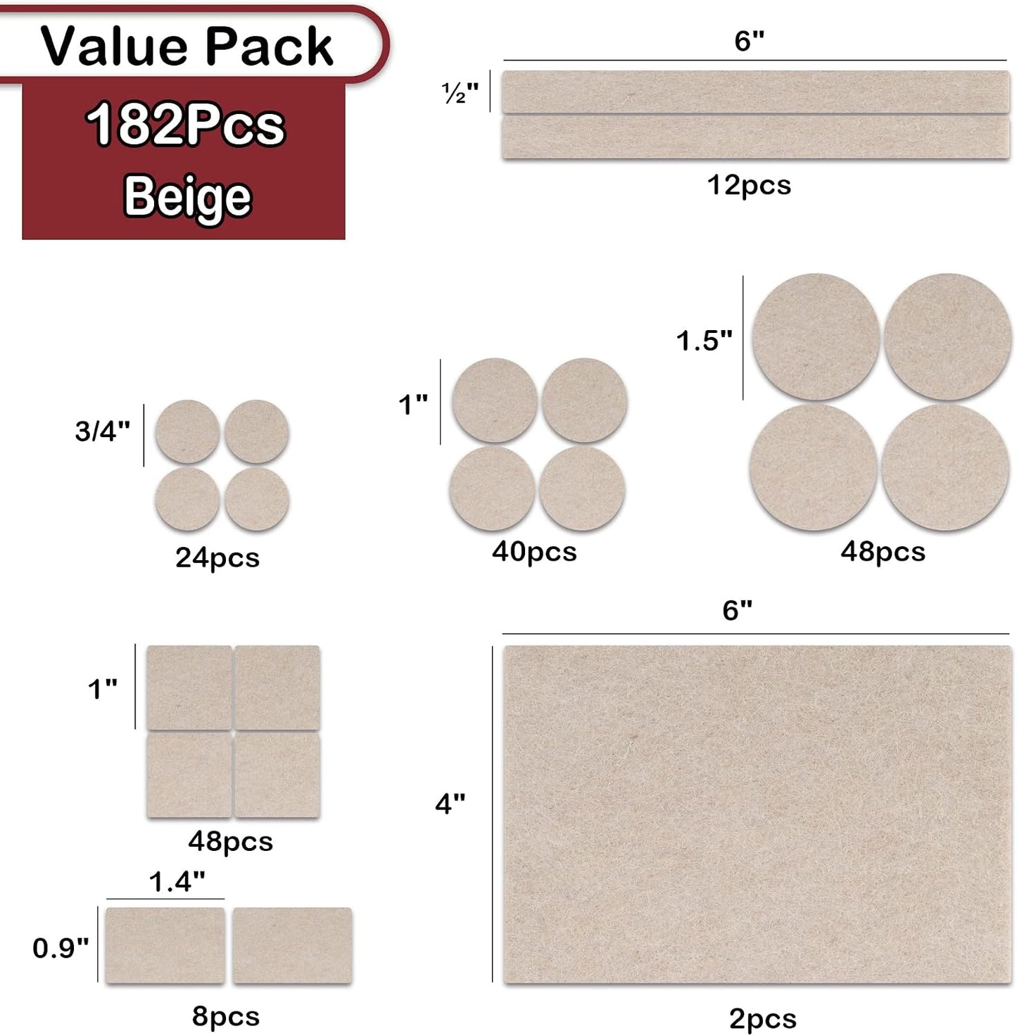 Yelanon Felt Furniture Pads -182 Pcs Premium Felt Pads for Chair Legs Furniture, Floor Protectors for Hardwood Floors, Black