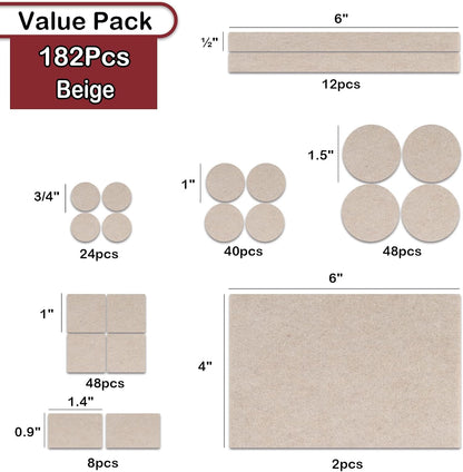 Yelanon Felt Furniture Pads -182 Pcs Premium Felt Pads for Chair Legs Furniture, Floor Protectors for Hardwood Floors, Black