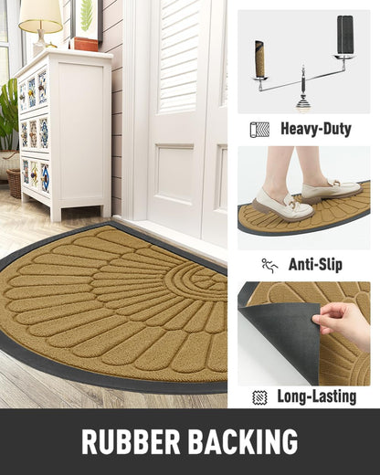 tchdio Door Mat Outdoor Indoor Entrance Doormat-Semicircular Durable Rubber Non Slip Front Door Mat for Outside Inside Entry Entryway Dirt Trapper WelcomeMat for Muddy Paws and Shoes-Black 17”x30”