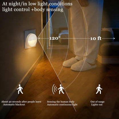 Consss Plug-in Motion Sensor Night Light, Dusk to Dawn Light Sensor, Soft Warm White LED Backlit Glow, Auto On/Off for Bathroom Bedroom Hallway Stairs Nursery, 4 Pack