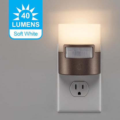 GE LED Motion Sensor Night Light, Plug into wall, 40 Lumens, Soft White, UL-Certified, Energy Efficient, Ideal Nightlight for Bedroom, Bathroom, Kitchen, Hallway, 26140, Bronze, 1 Pack