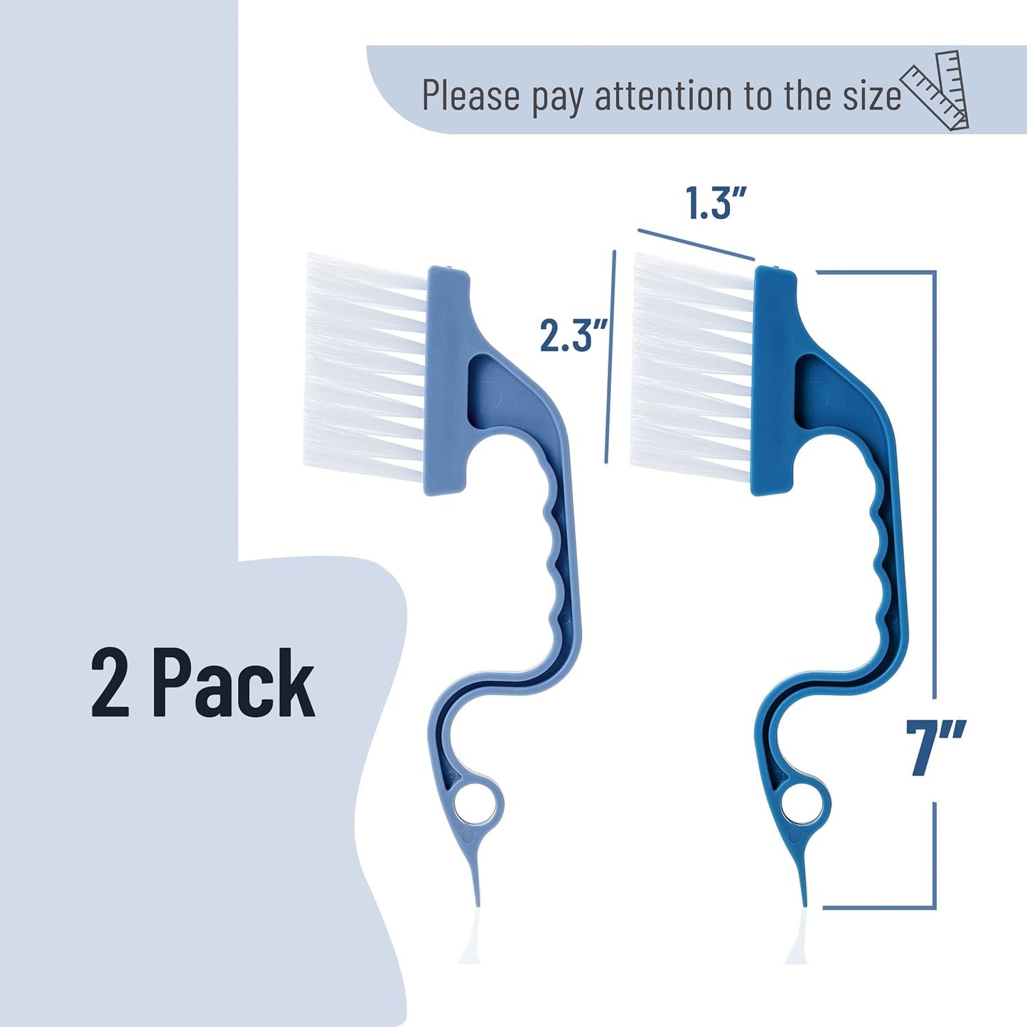 Slick- Window Track Cleaning Brush, 2 Pack, Blue Ergonomic Handle | Built-in Scraper, Multipurpose Window Track Cleaning Tool for Sliding Doors, Windows, Corners, Dust, Dirt & Narrow Gaps
