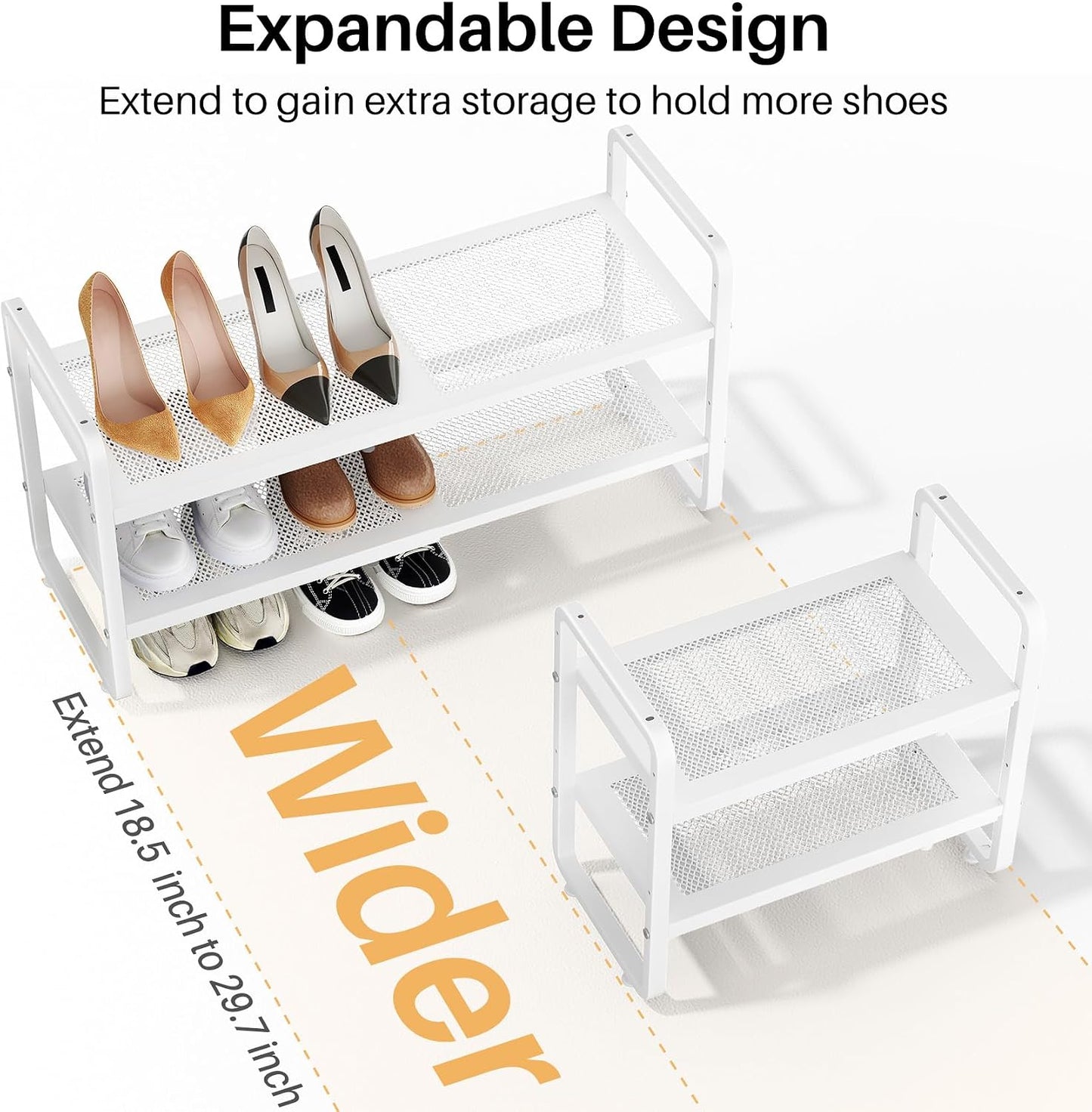 SNTD Shoe Rack - Expandable Shoe Organizer for Closet, Adjustable Metal Shoe Shelf Storage, Stackable Long Shoe Stand Holder for Garage, Entryway, Door Entrance (Black, 2-Tier)
