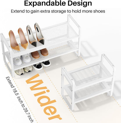 SNTD Shoe Rack - Expandable Shoe Organizer for Closet, Adjustable Metal Shoe Shelf Storage, Stackable Long Shoe Stand Holder for Garage, Entryway, Door Entrance (Black, 2-Tier)