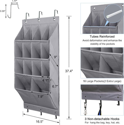 FENTEC 1 Pack Over-the-Door-Shoe-Organizers,Hanging Organizers with Large Pocket Shoe Holder Hanging Shoe Rack for Closet Shoe Organizer for Wall, Over Door Organizer with 15 Pockets Gray