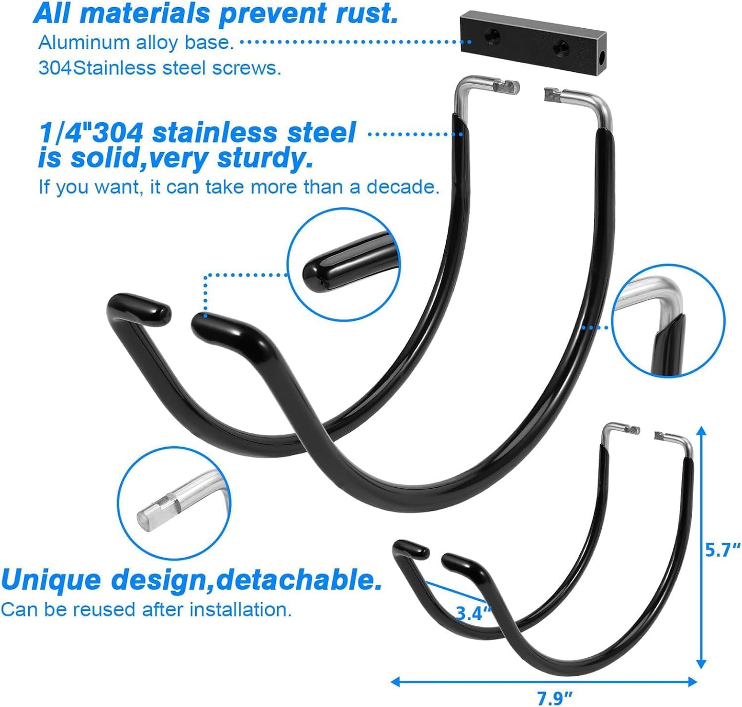 Garden Hose Holder Water Hose Hanger Wall Mounted,304Stainless Steel Solid Hose Hook Holds Up to 150Ft Garden Hose, Expandable Hose, Water Hose - Chrome