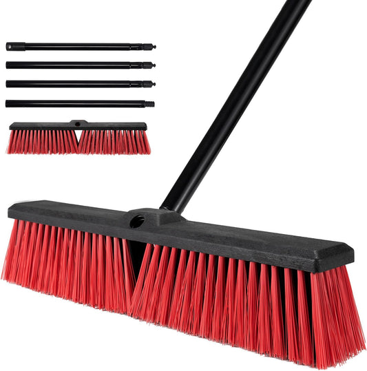18" Push Broom for Outdoor - Heavy Duty Broom 63" Long Handle Outdoor Broom for Deck,Driveway,Garage,Yard,Deck,Patio,Warehouse,Concrete