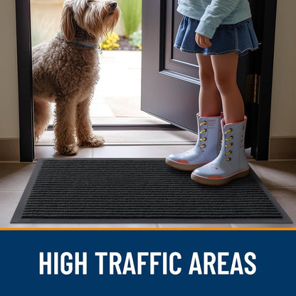 OLANLY Front Door Mat Indoor Outdoor Entrance, 2-Pack 29.5 x 17 Inch, Waterproof Heavy Duty Doormat, Fade Resistant, Low Profile, Easy Clean Patio Porch Welcome Floor Mats for Entry, Grey