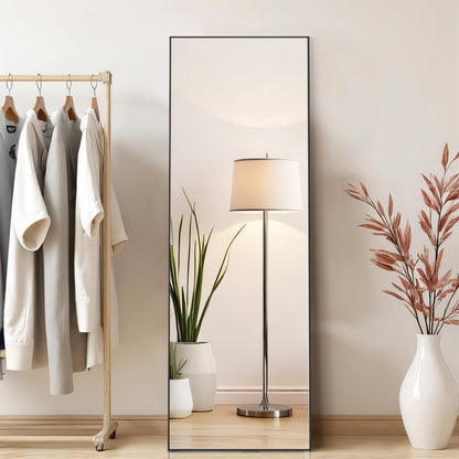 Arched Mirror Full Length, Upgraded 16"x59" Body Wall Mirrors with Shatter-Proof Glass, Floor Standing, Hanging or Leaning, Tall Arch Mirror with Stand Aluminum Alloy Frame for Bedroom, Black