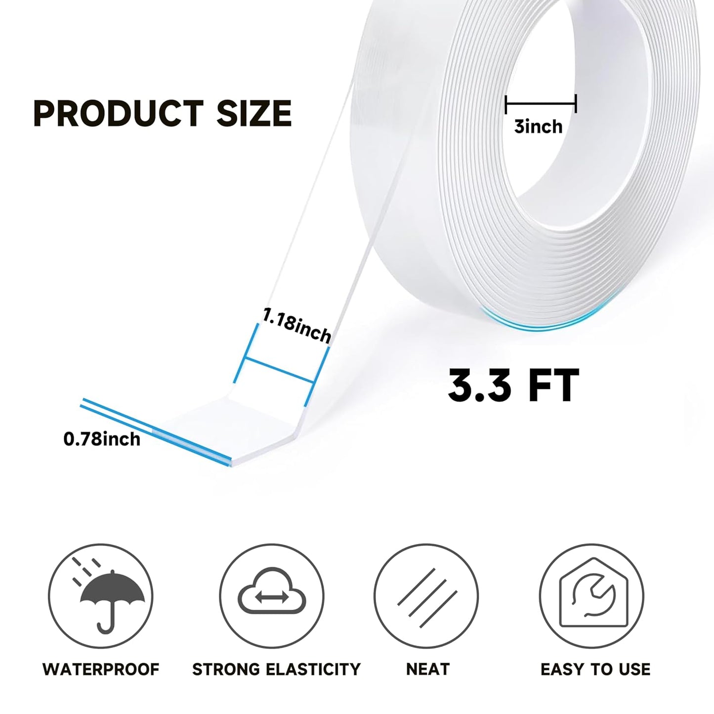 Double Sided Tape Heavy Duty Removable 10FT Clear Nano Tape Adhesive Mounting Tapes for Wall Decor,Hanging Picture, Poster, Carpet, Photo Deco