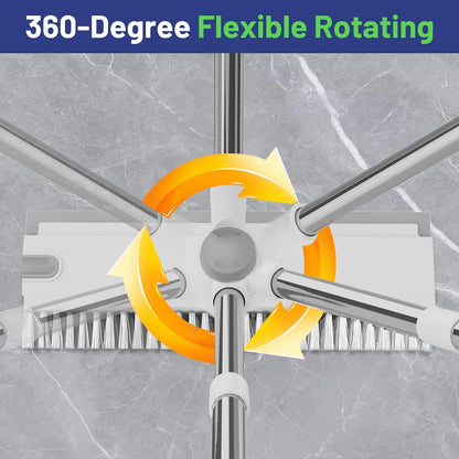 3 in 1 Floor Scrub Brush with Long Handle & Squeegee | Heavy-Duty, Adjustable, 360° Rotating Head for Cleaning Tile Bathroom Deck Kitchen Patio, Blue