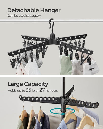 SONGMICS 2-Tier Clothes Drying Rack, 72-Inch Folding Laundry Drying Rack with 3 Rotatable Arms for Hangers, 24 Clips, Stainless Steel, for 27 Pieces of Clothes, Blue and Silver ULLR512Q01