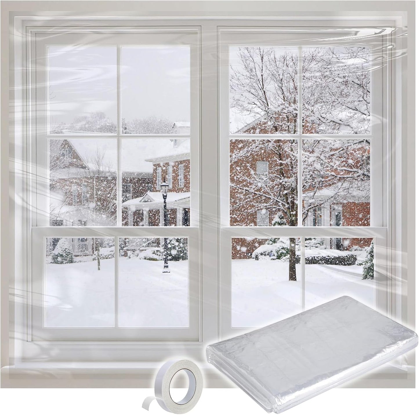 Apipi Patio Door Window Insulation for Winter - 87 x 236 in Thicken Sealing Plastic for Winterizing, Clear Shrink Film Cover Kit with Double-Side Tape for Large Window/ Sliding Door/French Door