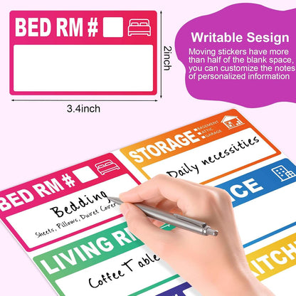 440 Count 3.5" x 2" Large Home Moving Packing Labels for 3-4 Bedroom House, 10 Color Coded Moving Stickers for Boxes with Large Writable Area, Fragile Moving Stickers +Heavy and Blank Labels