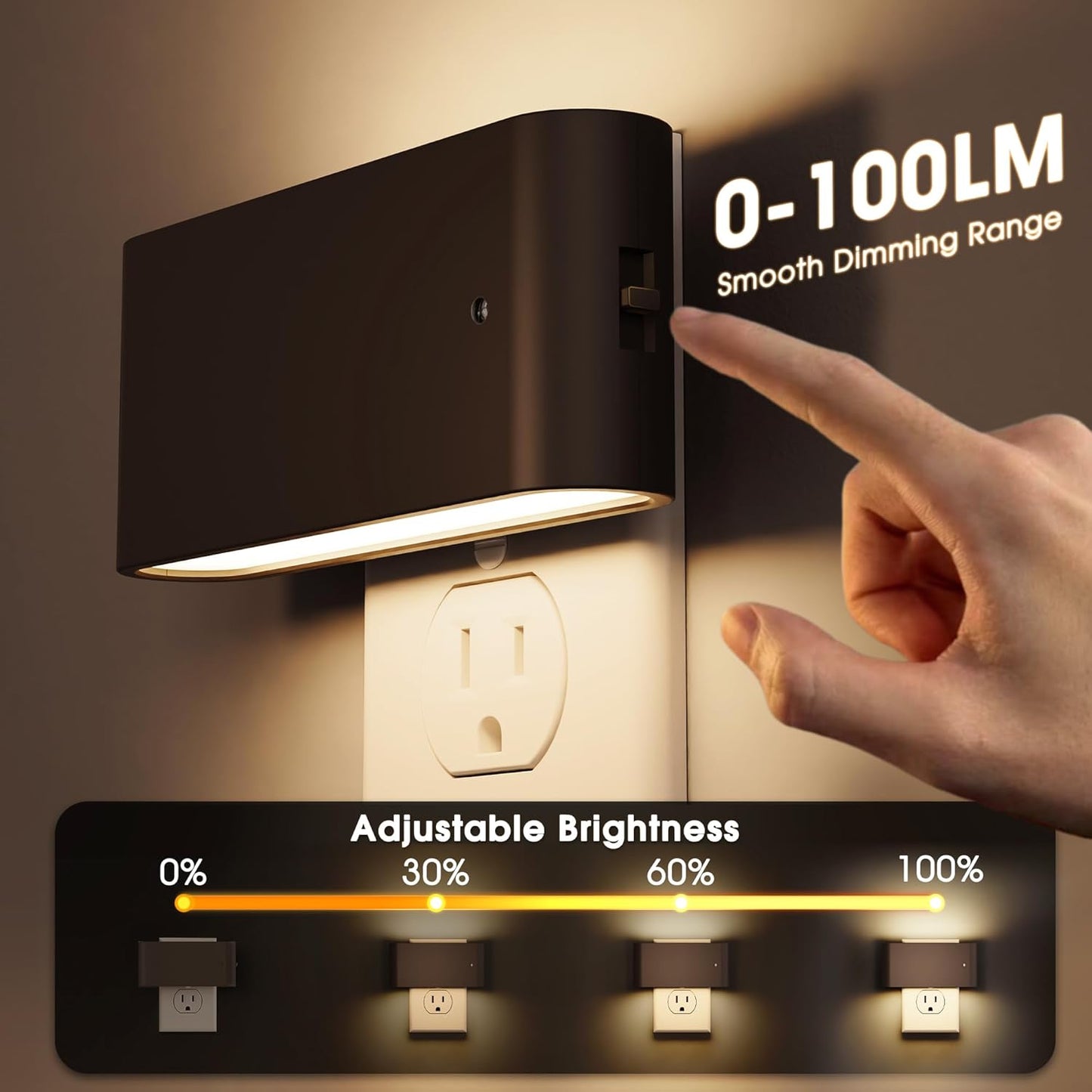 Briignite Motion Sensor Night Light, 2 Pack Motion Activation Night Lights Plug into Wall, Auto On Off, 0-100LM Dimmable Night Light Plug in, 3000K Warm White LED Nightlight for Kids Bedroom Hallway