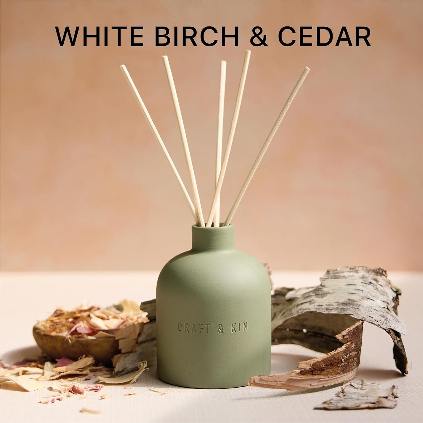 Craft & Kin Reed Diffuser for Home & Bathroom – Neroli & Jasmine Holiday Reed Diffuser Set with Fragrance Sticks, Long-Lasting Alcohol-Free Winter Scent, Earthenware Collection, 6.7oz