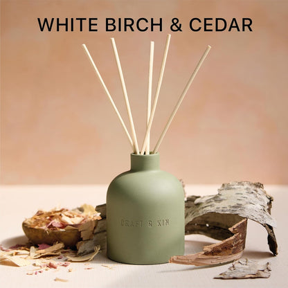 Craft & Kin Reed Diffuser for Home & Bathroom – Neroli & Jasmine Holiday Reed Diffuser Set with Fragrance Sticks, Long-Lasting Alcohol-Free Winter Scent, Earthenware Collection, 6.7oz
