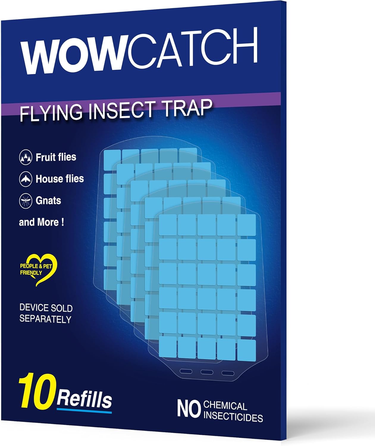 Flying Insect Trap for Indoors, Plug-in Fly Trap Bug Catcher for Gnats, Fruit Flies & House Flies, Upgraded Blue UV Light Trap with Sticky Cards, Silent & Mess-Free, 1 Device + 5 Refill