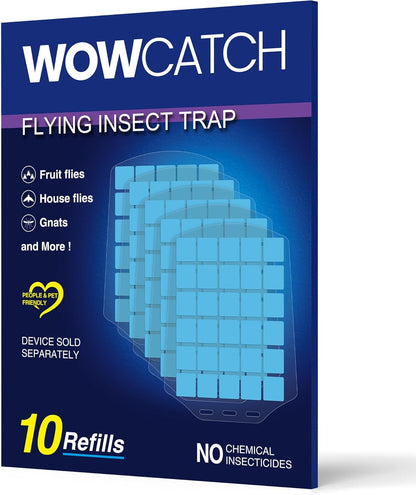 Flying Insect Trap for Indoors, Plug-in Fly Trap Bug Catcher for Gnats, Fruit Flies & House Flies, Upgraded Blue UV Light Trap with Sticky Cards, Silent & Mess-Free, 1 Device + 5 Refill