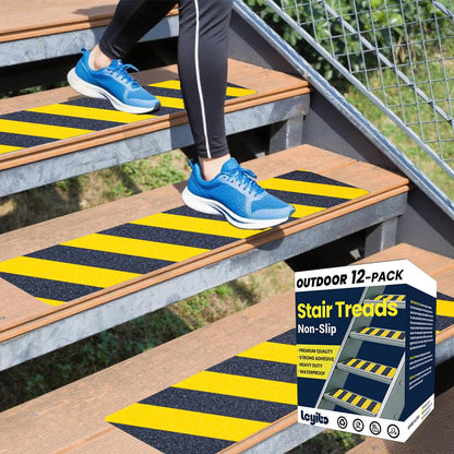 6" x 30" Anti Slip Traction Treads Tape (12-Pack), Pre-Cut Grip Tape for Stair Steps Outdoor, Waterproof Black Non Slip Stair Treads for Floor Safety, Easy to Install