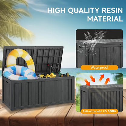 Outdoor Storage Box, 31 Gallon Resin Deck Boxes Outdoor Waterproof For Patio Furniture, Garden Tools, Pool Supplies, Lockable And UV Resistant (Rattan Gray)