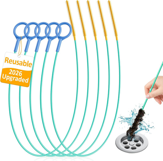 Reusable Drain Snake Hair Drain Clog Remover 30 Inch, 2026 Upgraded Sink Snake Drain Hair Removal Tool, Anti-Break Metal Shower Snake Drain Cleaner to Unclog Bathroom Sink, Tub, Shower Pipe(5 Pack)