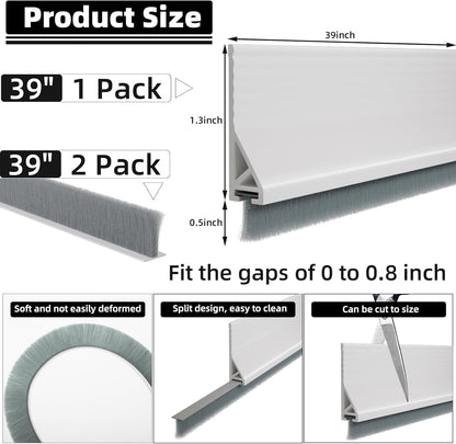 39” Under Door Draft Stopper with Brush,Bottom of Door Sweeps for Exterior & Interior,Gap Filler Sound Blocker Seal Strip,Draft Guard Dust Stopper(Black)
