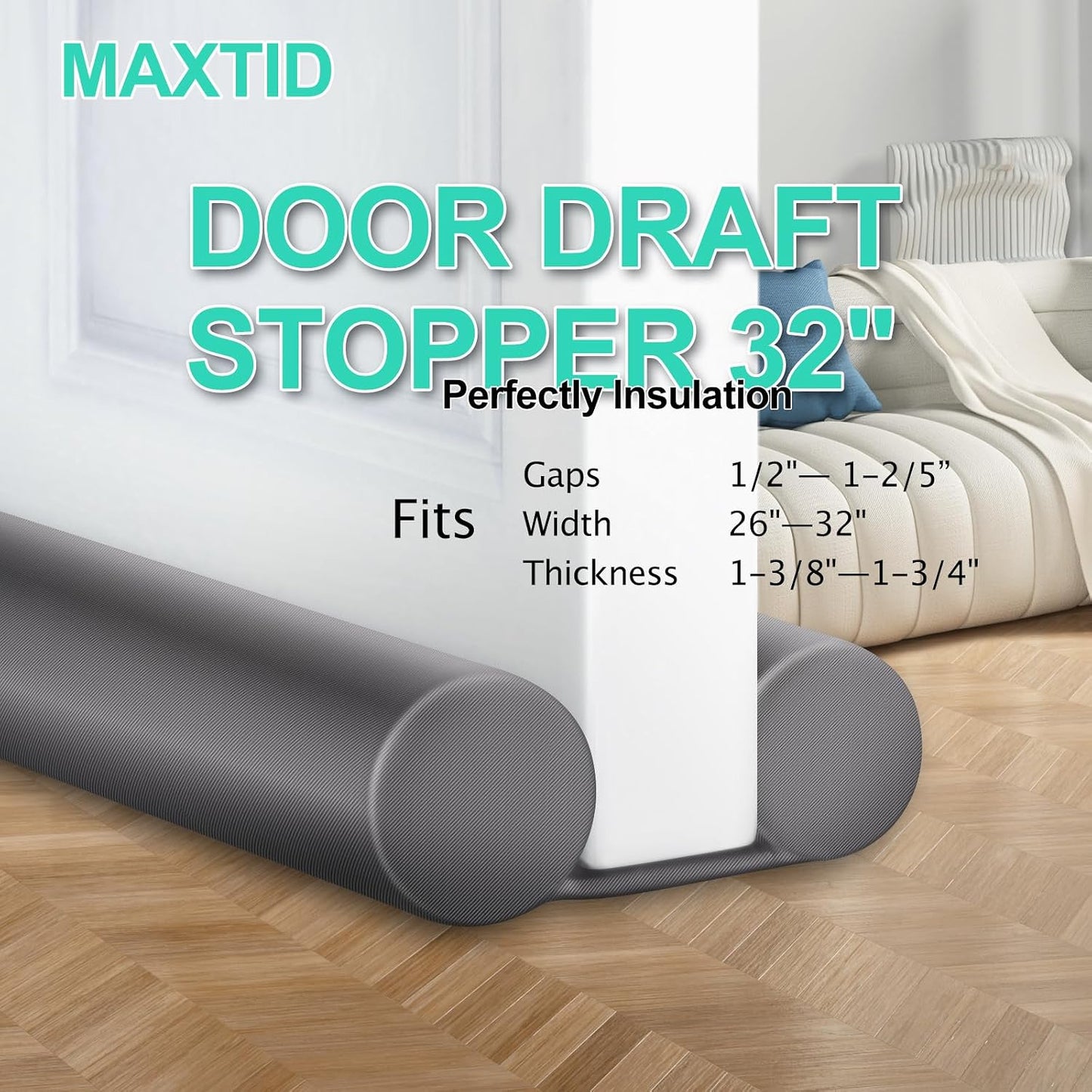MAXTID Under Door Draft Stopper for Bottom of Doors 38" Black Door Blocker Noise ReducerLight Cold Air Guard Breeze Sound Proof Door Sweep Weather Stripping Door Seal Insulation Strip Gap Filler